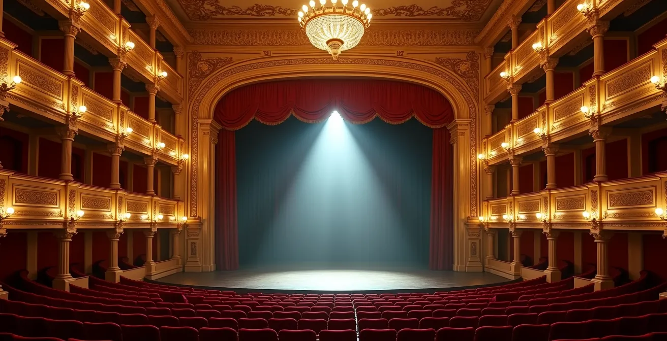 Vue d'ensemble d'un théâtre parisien historique avec son architecture baroque